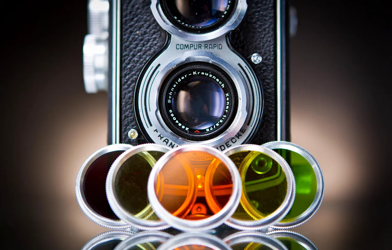 Photo wallpaper glass, retro, colored, the camera, different, lenses, the camera