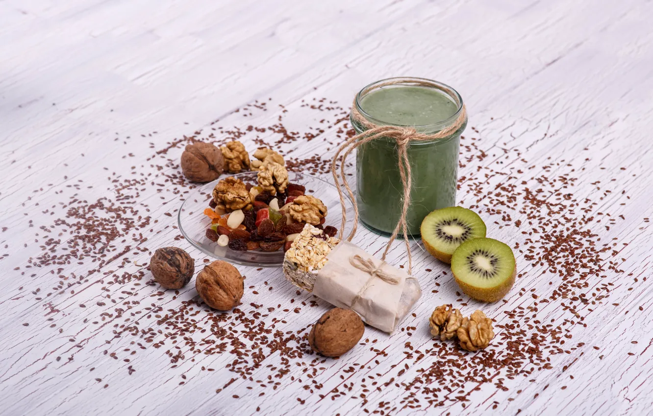 Photo wallpaper kiwi, cocktail, nuts