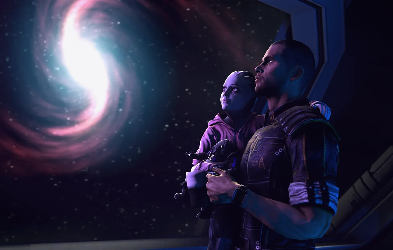 Photo wallpaper rendering, child, mass effect, shepard, asari, commander shepard