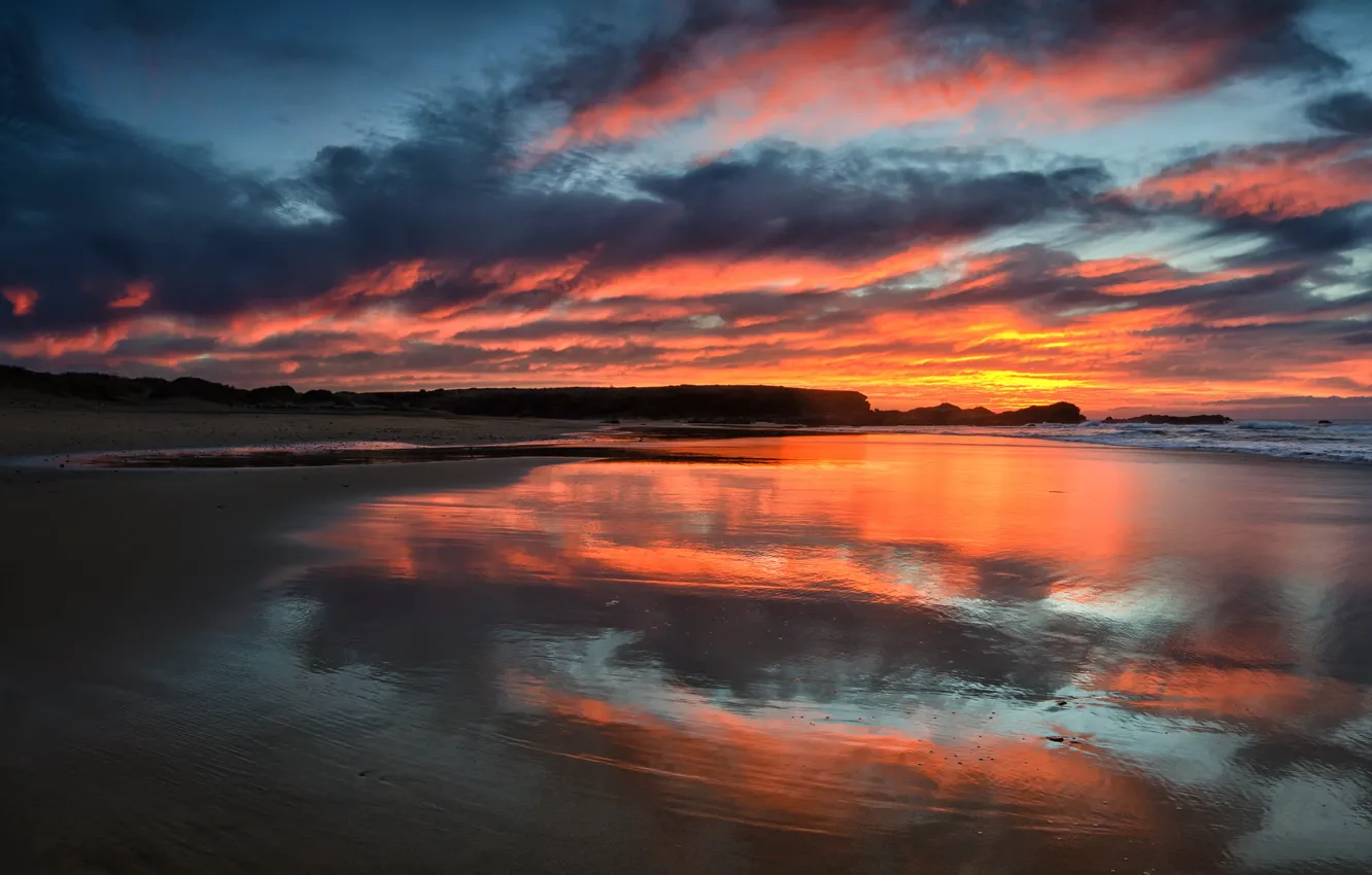 Photo wallpaper sea, beach, sunset