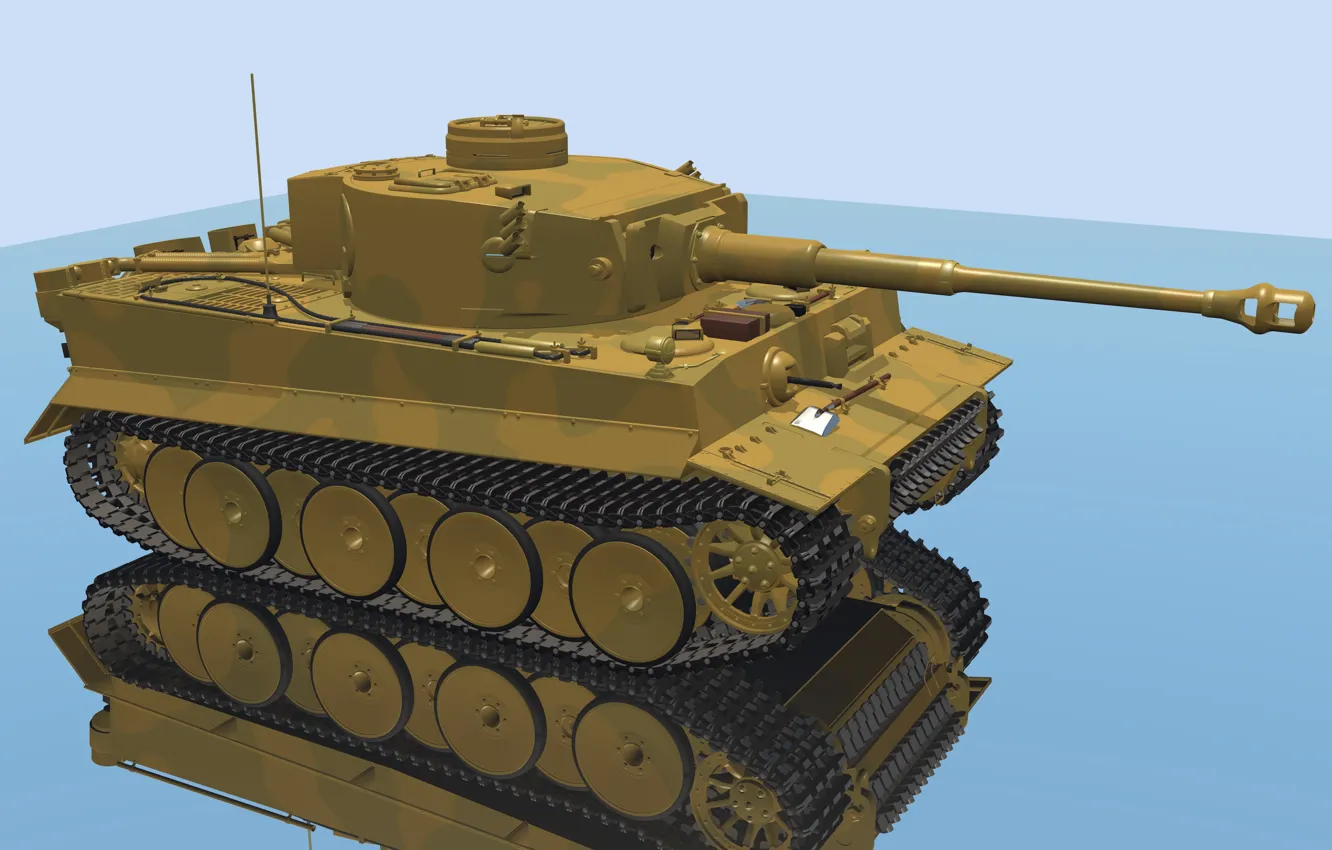 Photo wallpaper Reflection, Tiger, Model, Tank, Technique, German, Tiger 131, Tiger 131