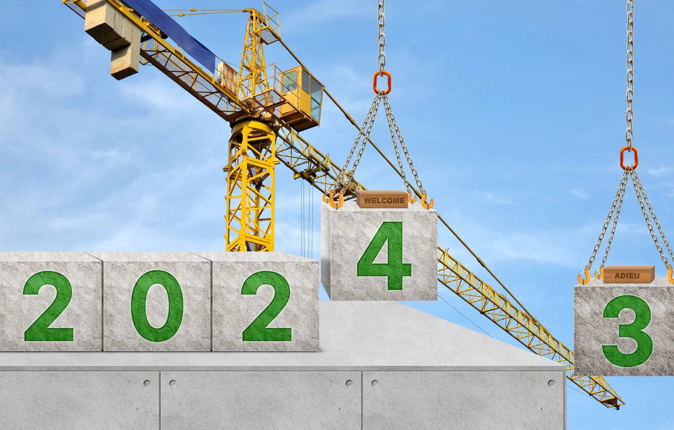 Photo wallpaper stone, happy new year, New Year, tower crane, 2024year