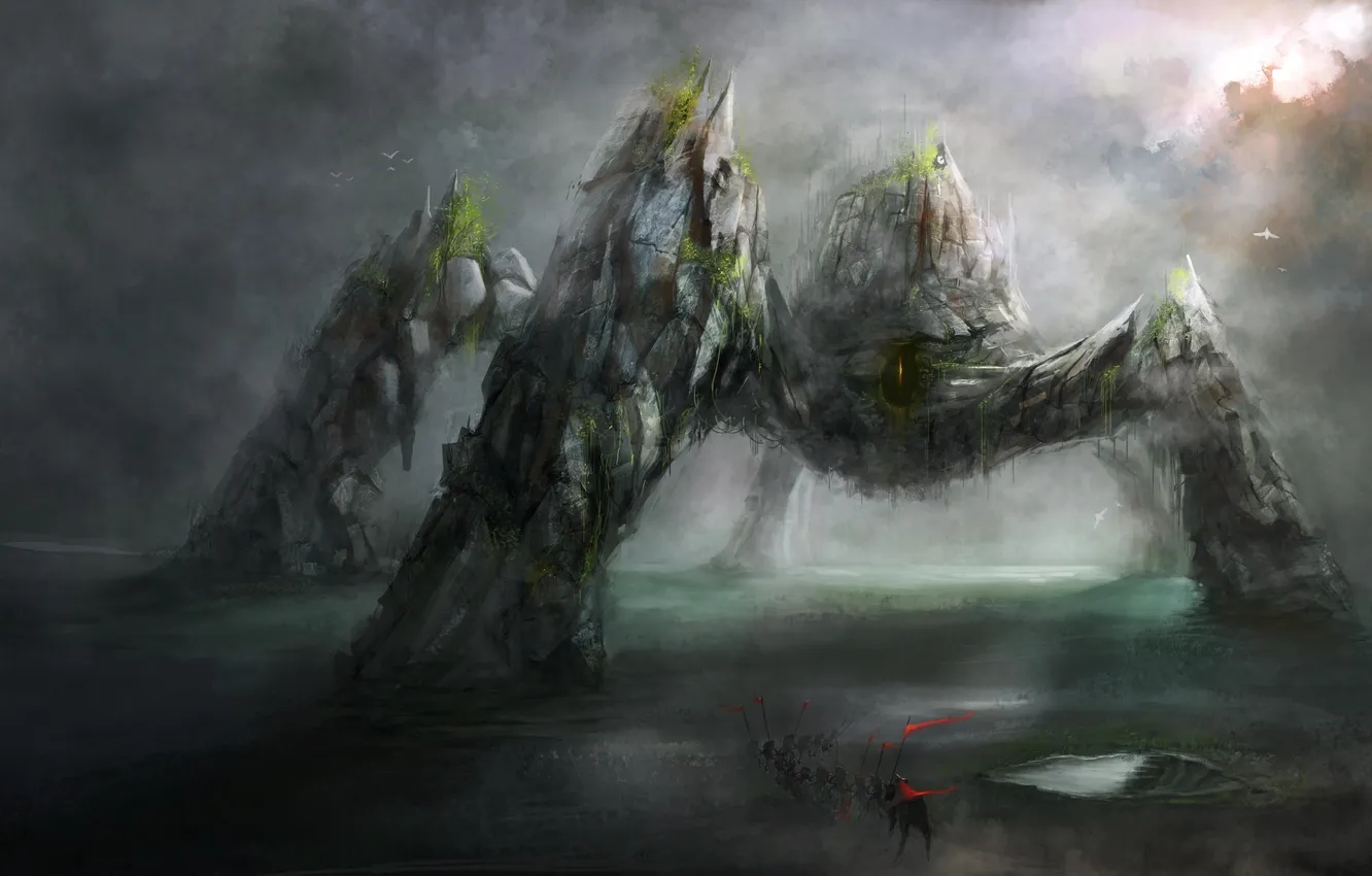 Photo wallpaper bird, people, monster, stone