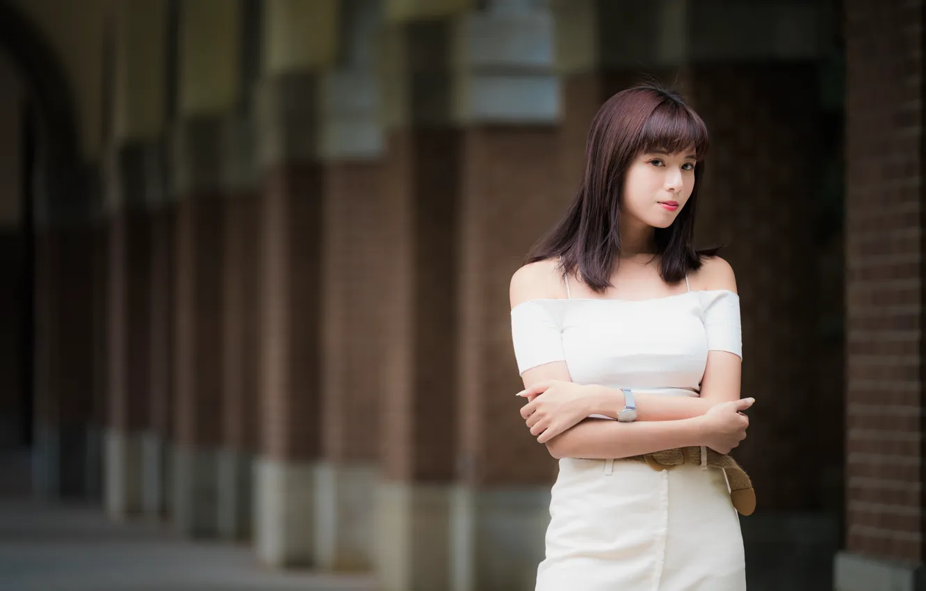 Photo wallpaper girl, pose, Asian, bokeh