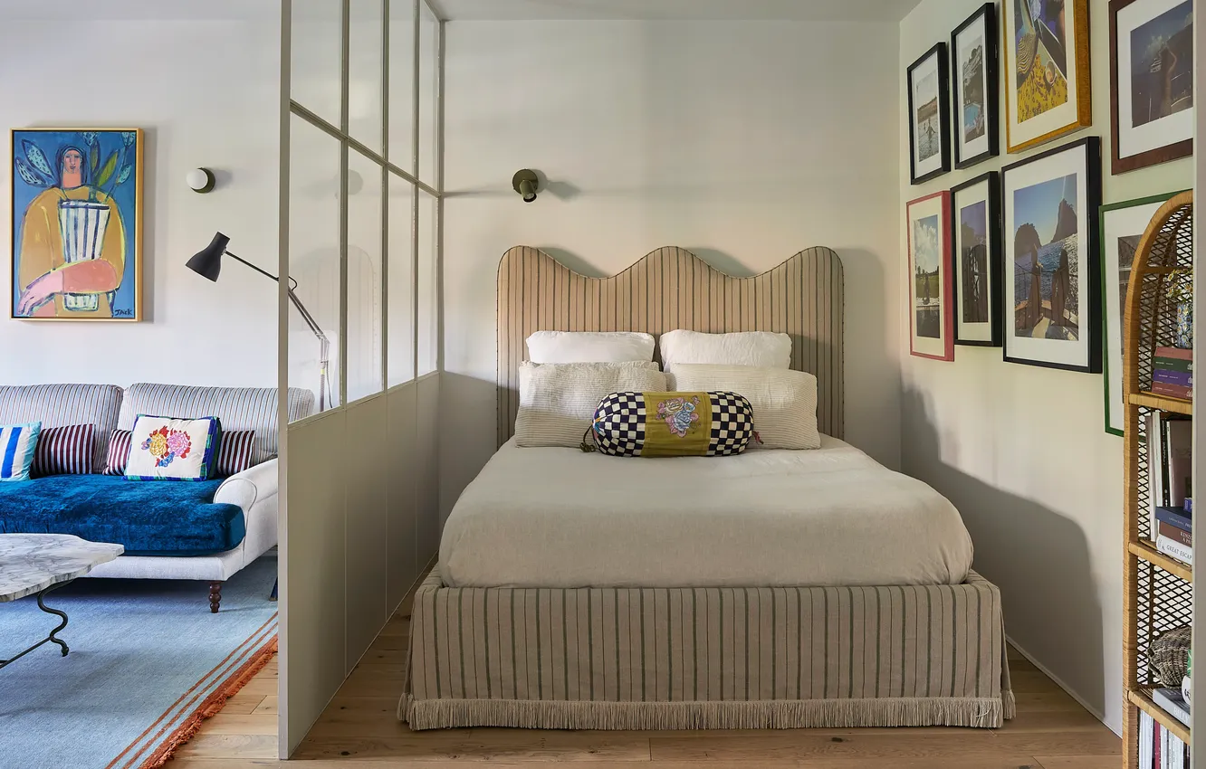 Photo wallpaper design, style, interior, bedroom, separation of space, Small Bedroom Idea, @Garruppo, by Architectural Digest