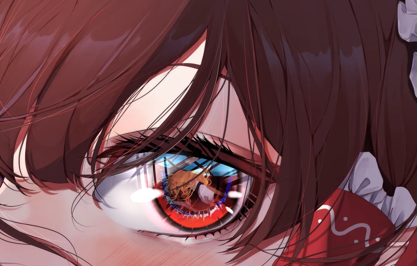 Photo wallpaper eyes, girl, reflection, Hakurei Reimu, Touhou Project