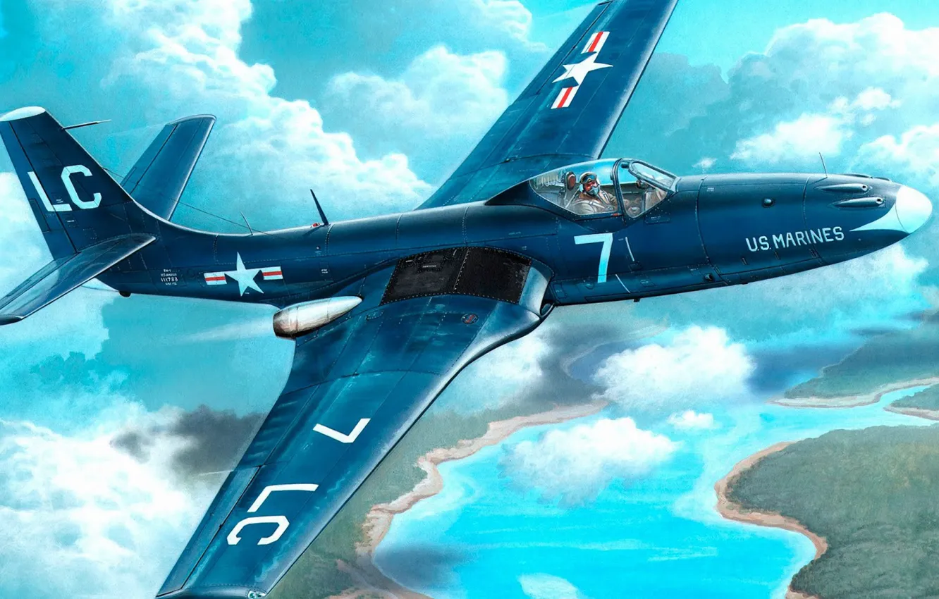 Photo wallpaper US NAVY, American carrier-based fighter, FH-1 Phantom, the first jet carrier-based fighter USA, McDonnell Aircraft