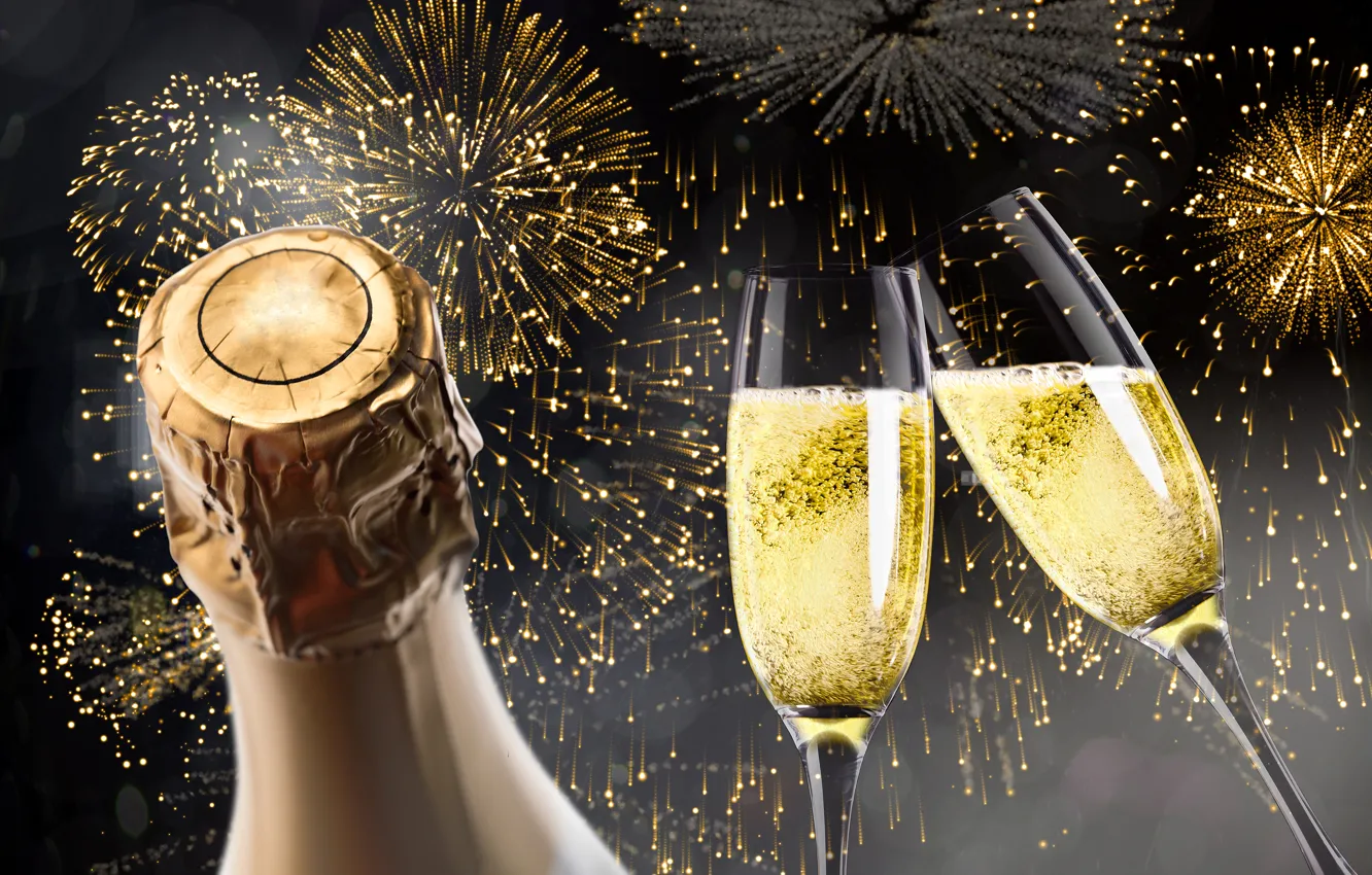 Photo wallpaper Glasses, Salute, New year, Food, Holidays, Champagne