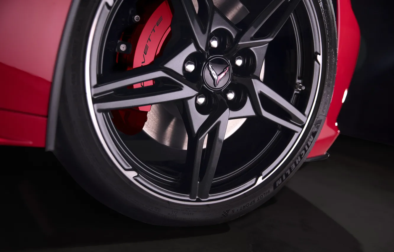 Photo wallpaper Corvette, Chevrolet, Disk, Wheel, Stingray, Icon, Brake disc, 2020