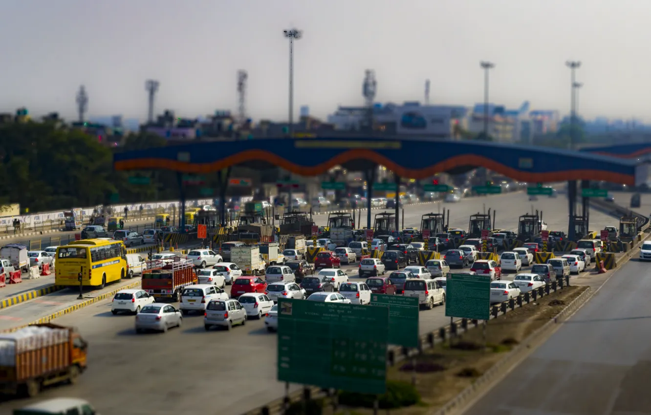 Photo wallpaper light, cars, Traffic Jam, traffic lights, toll, Booth