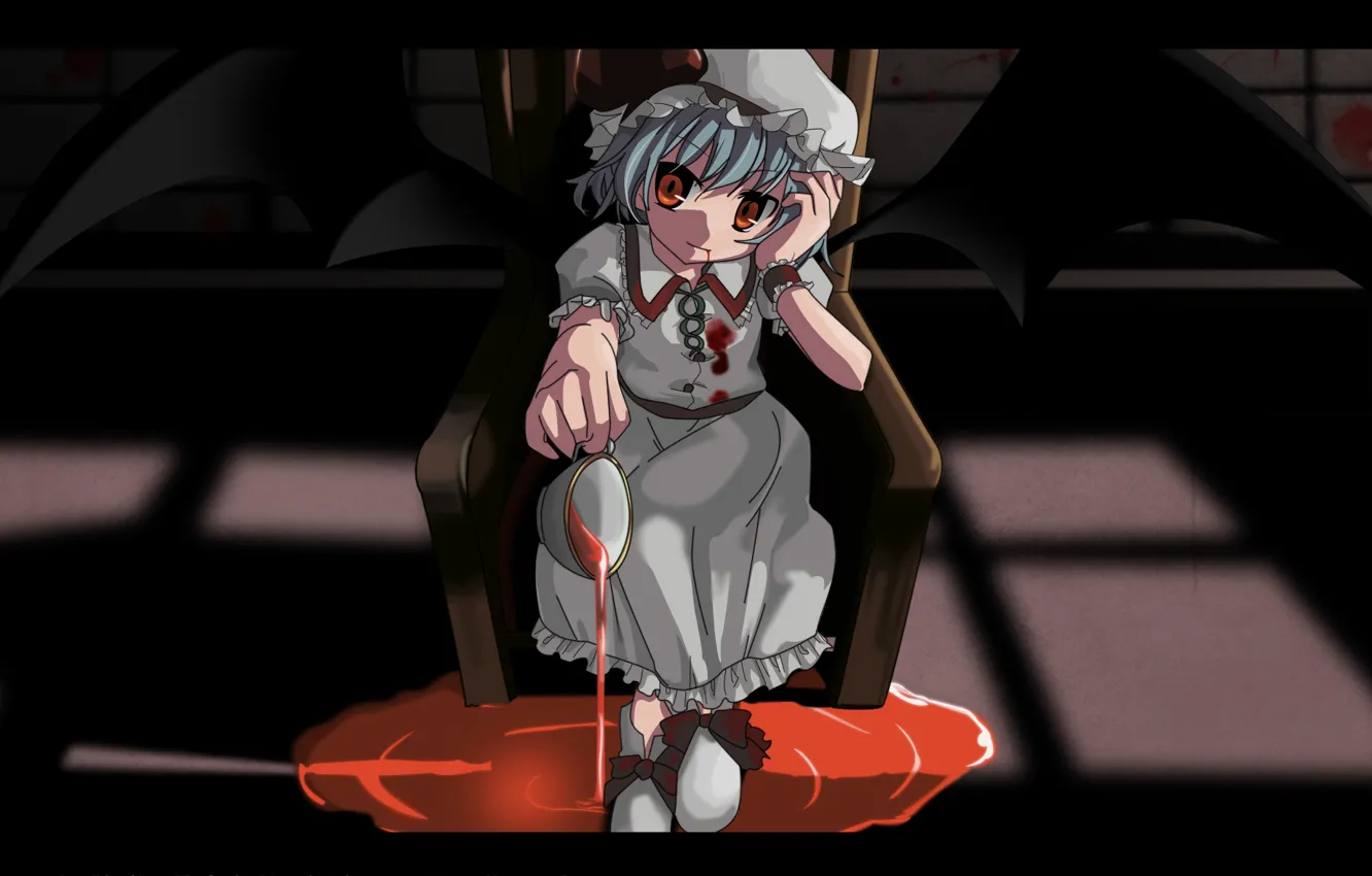 Photo wallpaper spot, red eyes, touhou, vampire, Touhou Project, Remilia Scarlet, a pool of blood, bat wings