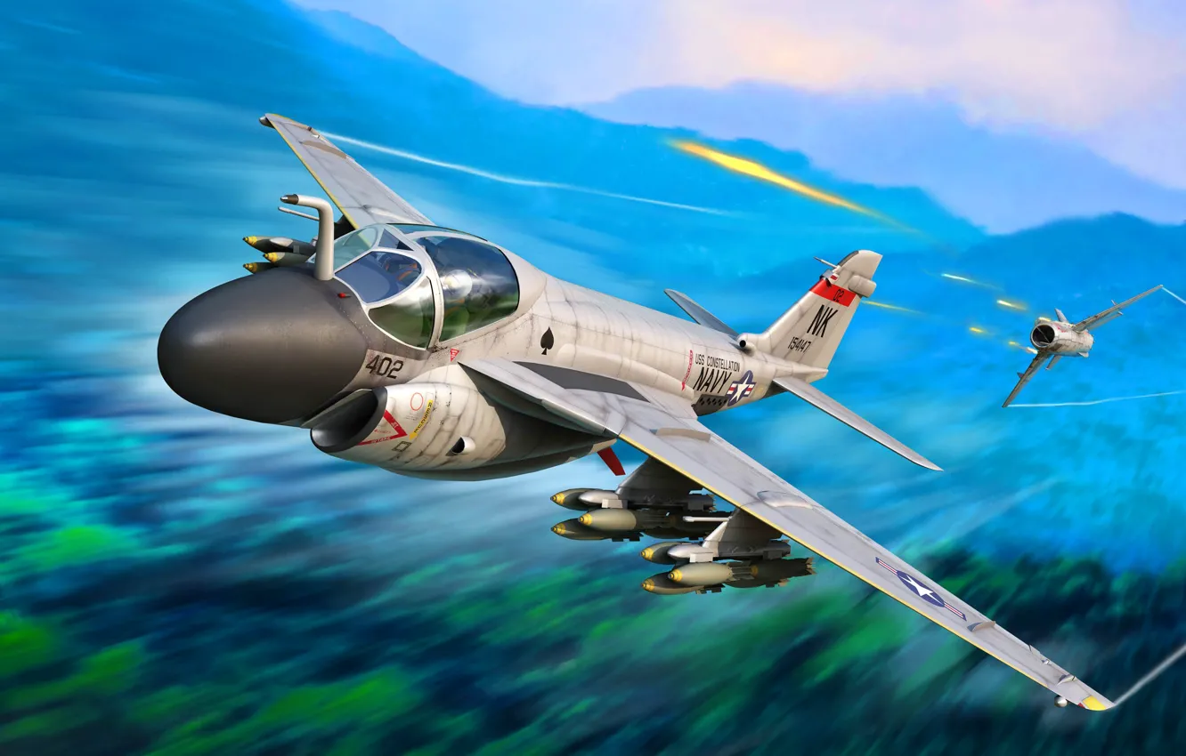 Photo wallpaper USA, attack, deck, US NAVY, The Vietnam war, Li Lao, Grumman A-6 Intruder, A-6A Intruder