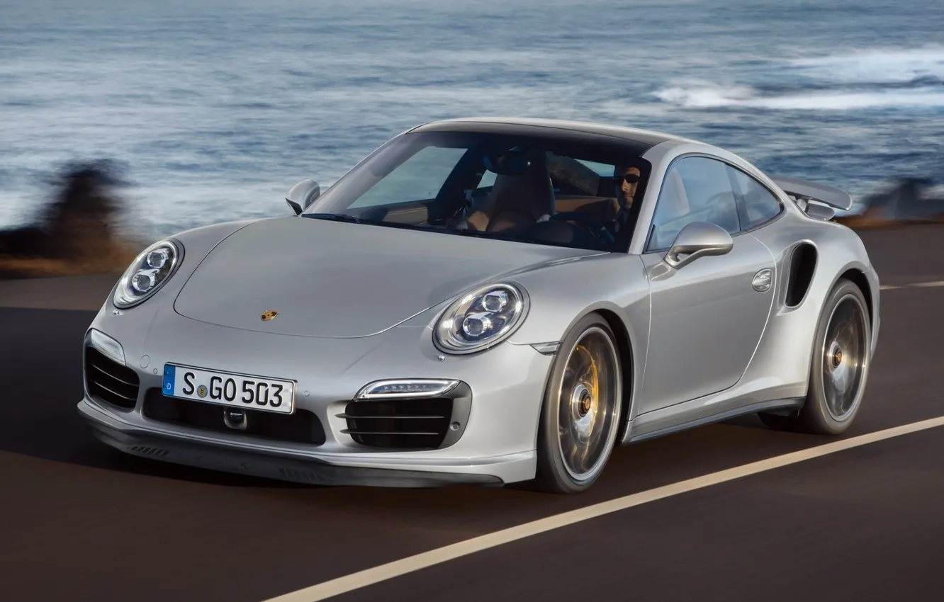 Photo wallpaper road, water, 911, Porsche, Porsche, the front, Turbo, turbo