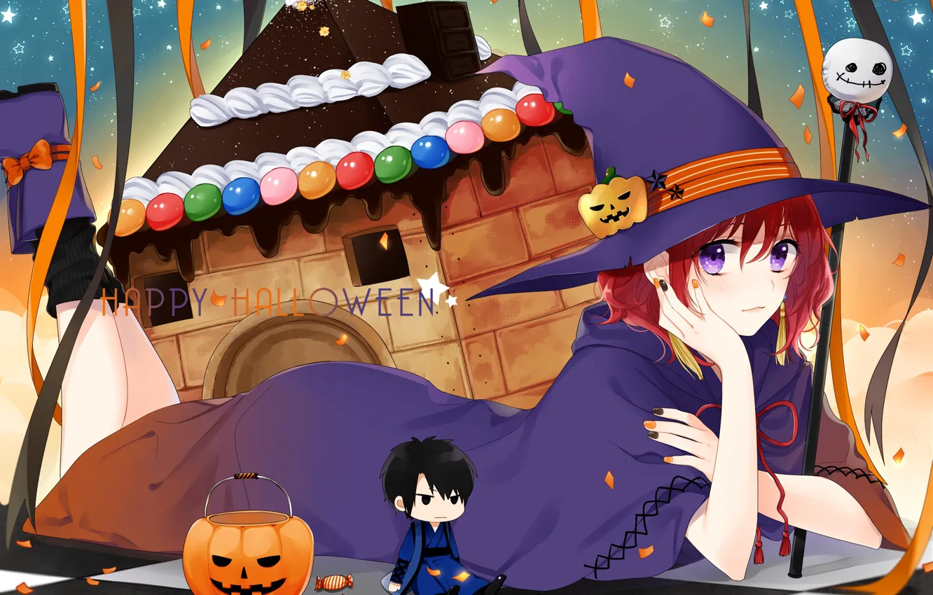 Photo wallpaper Halloween, pumpkin, lying on the floor, witch hat, Dawn Yona, Yona, Akatsuki no Yona, Last …