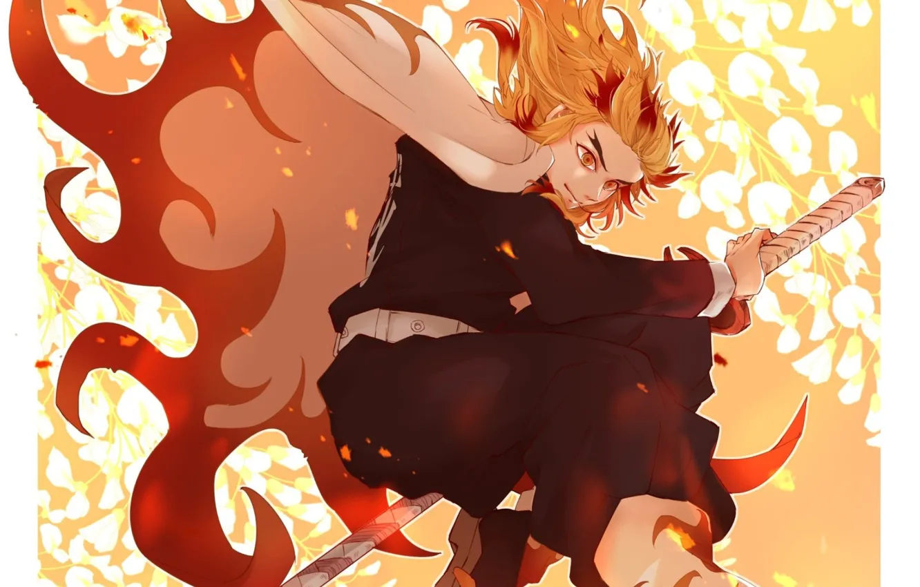 Photo wallpaper flowers, Demon Slayer Kimetsu no Yaiba, art, guy