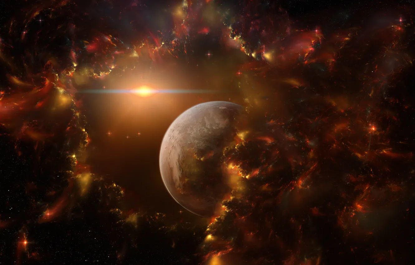 Photo wallpaper space, stars, lights, fiction, planet