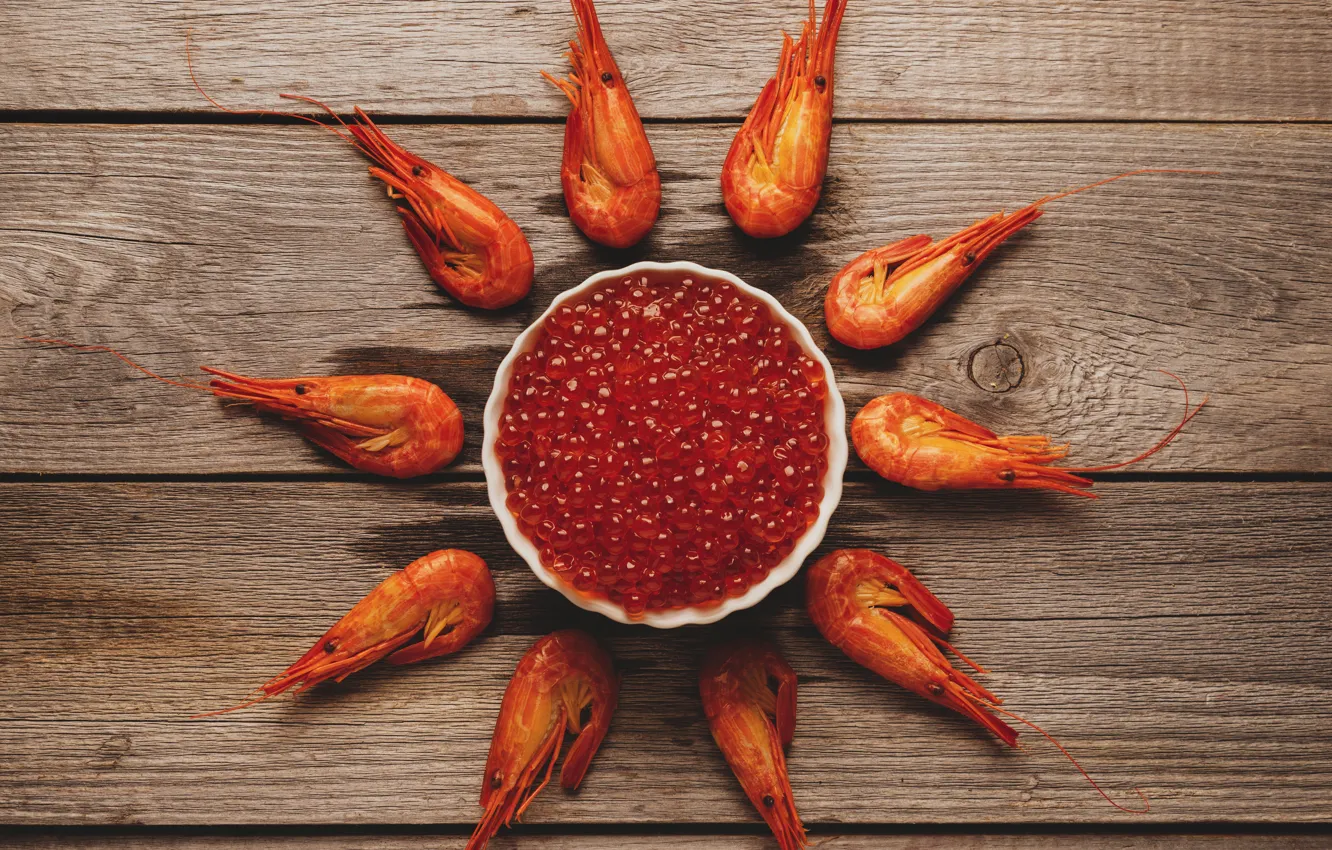 Photo wallpaper creative, background, Board, Cup, red, caviar, shrimp, seafood