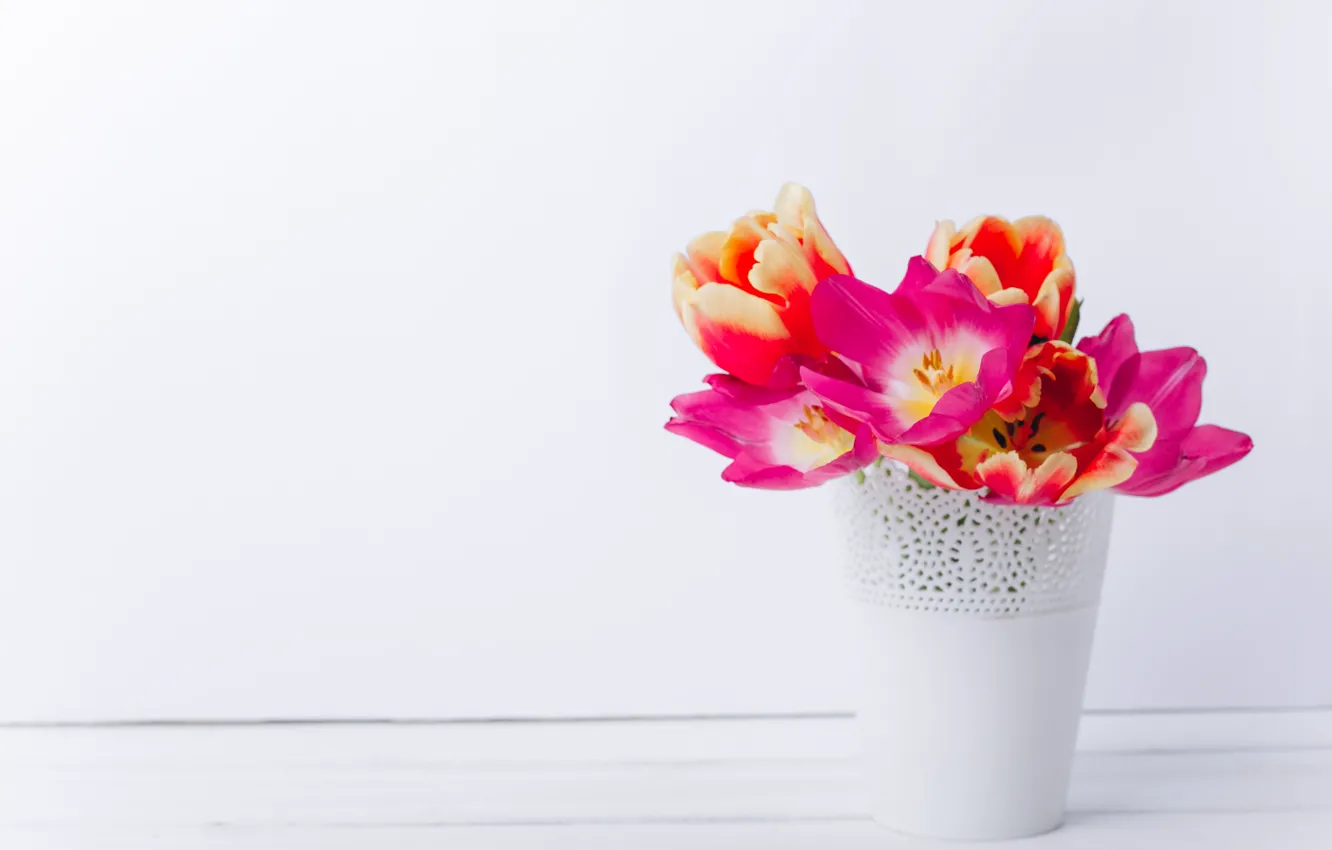 Photo wallpaper flowers, bouquet, tulips, pots