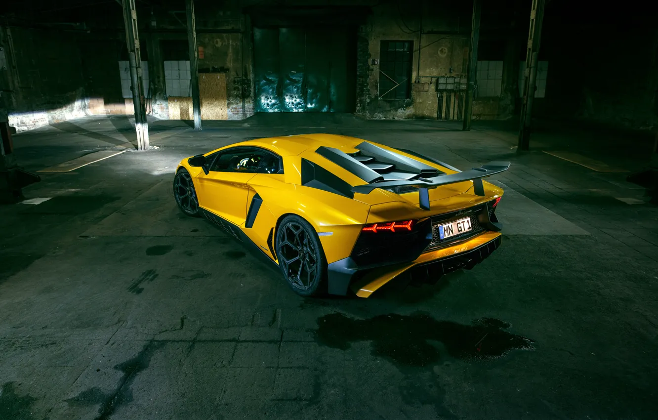 Photo wallpaper yellow, Lamborghini, supercar, car, back, Aventador, Lamborghini, Novitec
