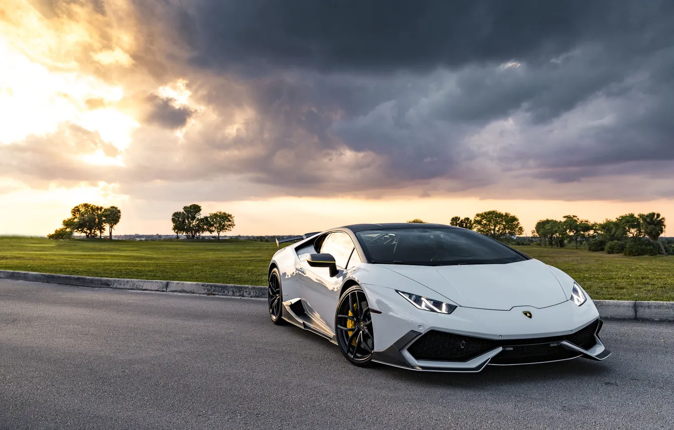 Photo wallpaper Lamborghini, Clouds, Sky, Silver, VAG, Performante, Huracan