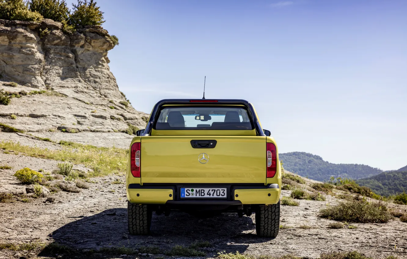 Photo wallpaper the sky, yellow, vegetation, Mercedes-Benz, body, rear view, pickup, 2017