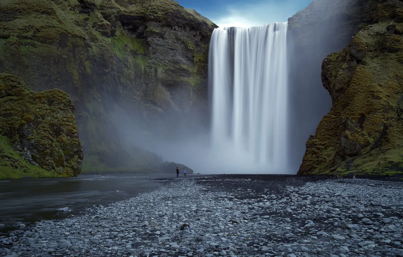 Photo wallpaper nature, people, waterfall