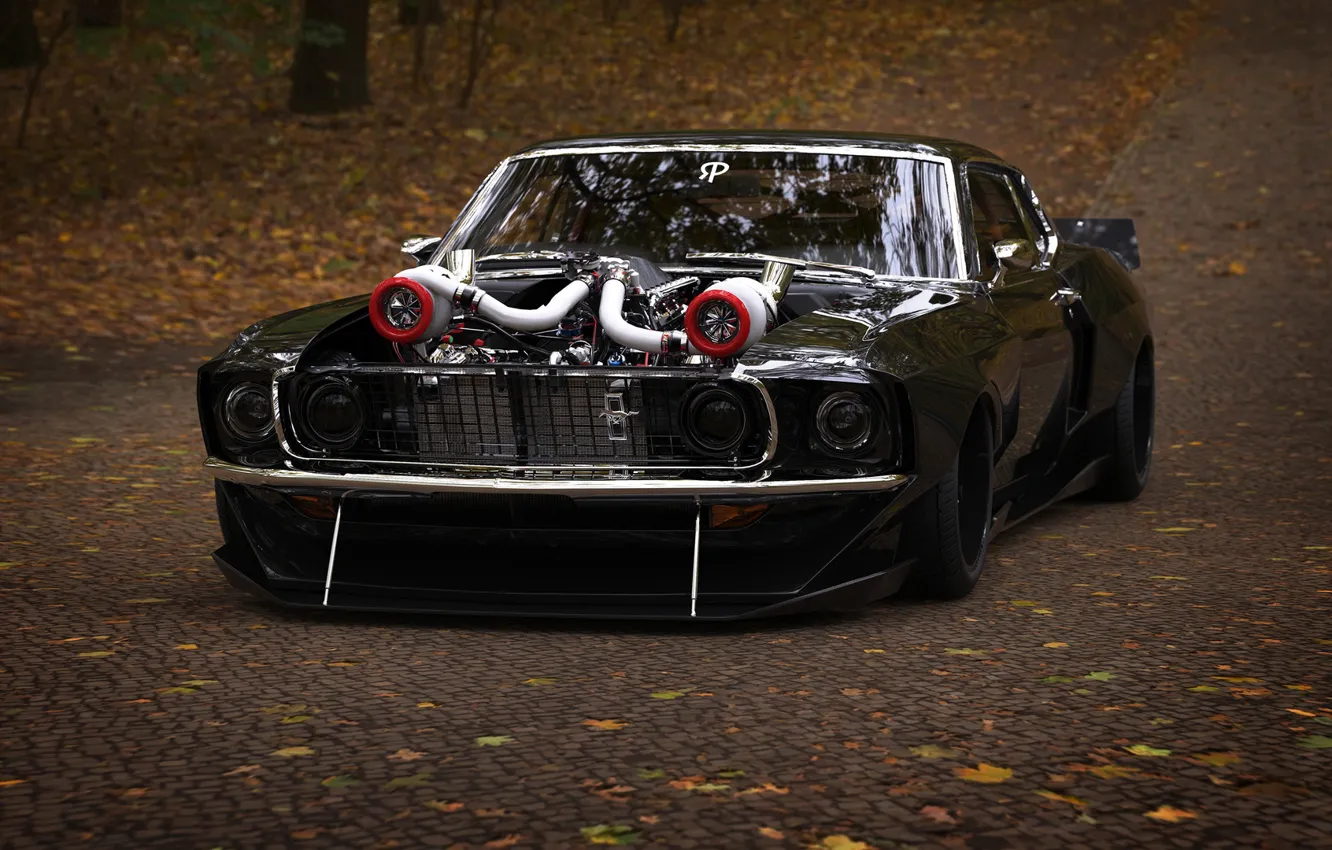 Photo wallpaper machine, auto, rendering, Mustang, Ford, Ford Mustang, the front, muscle