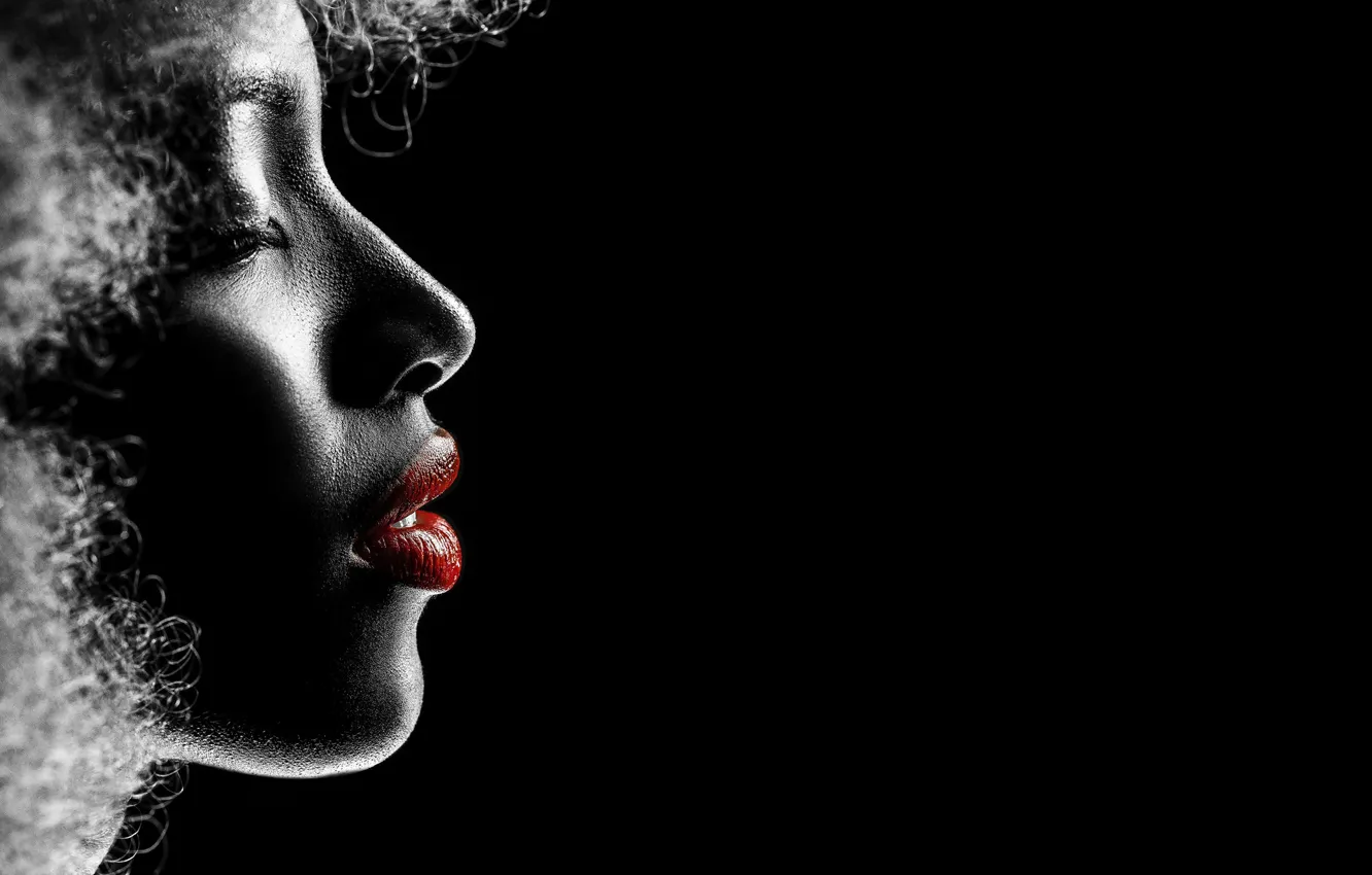 Photo wallpaper girl, lipstick, silhouette, lips, black background