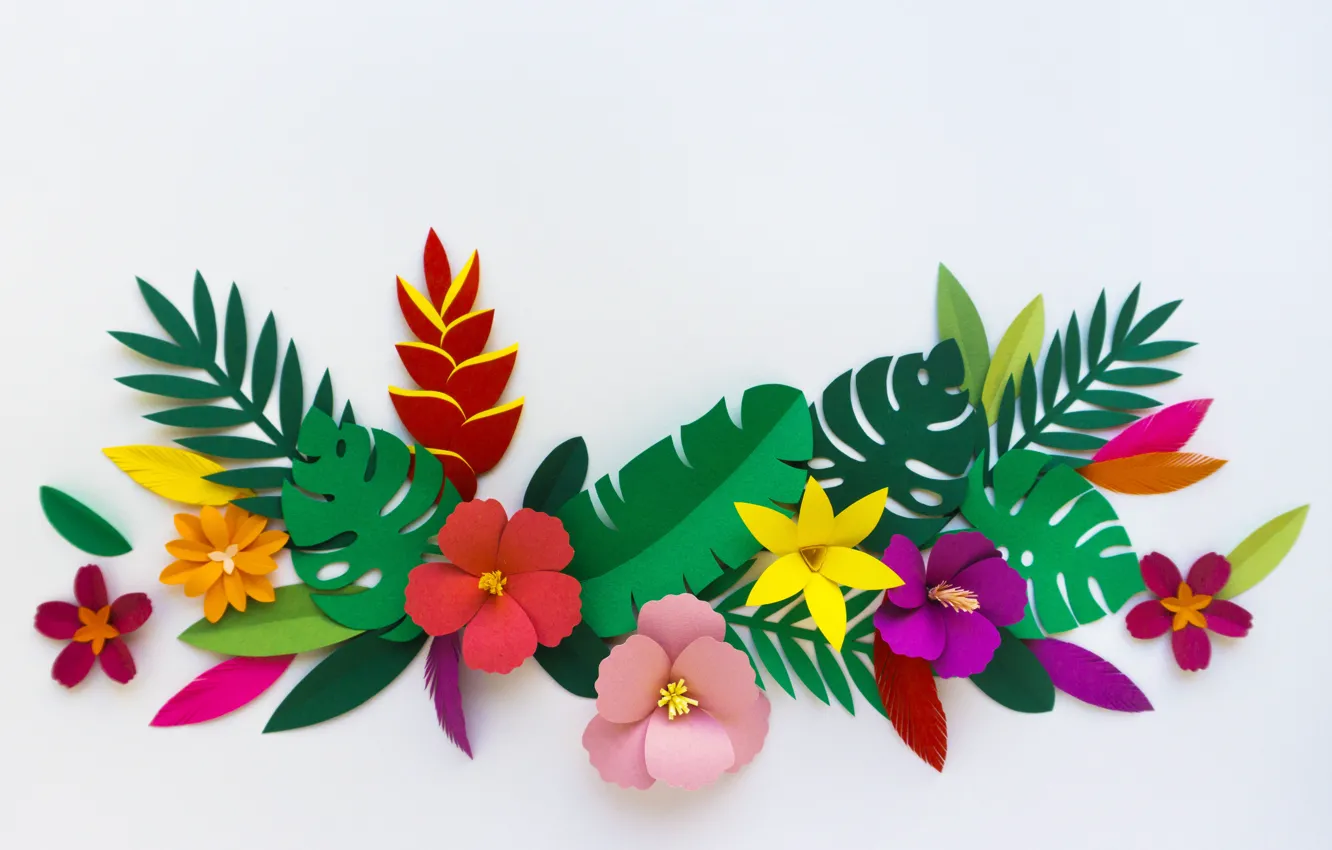 Photo wallpaper flowers, rendering, pattern, colorful, flowers, composition, rendering, paper