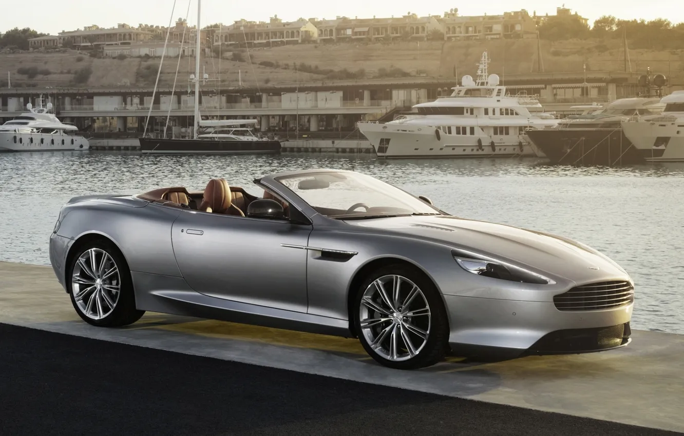 Photo wallpaper background, Aston Martin, yachts, DB9, convertible, promenade, the front, Volante