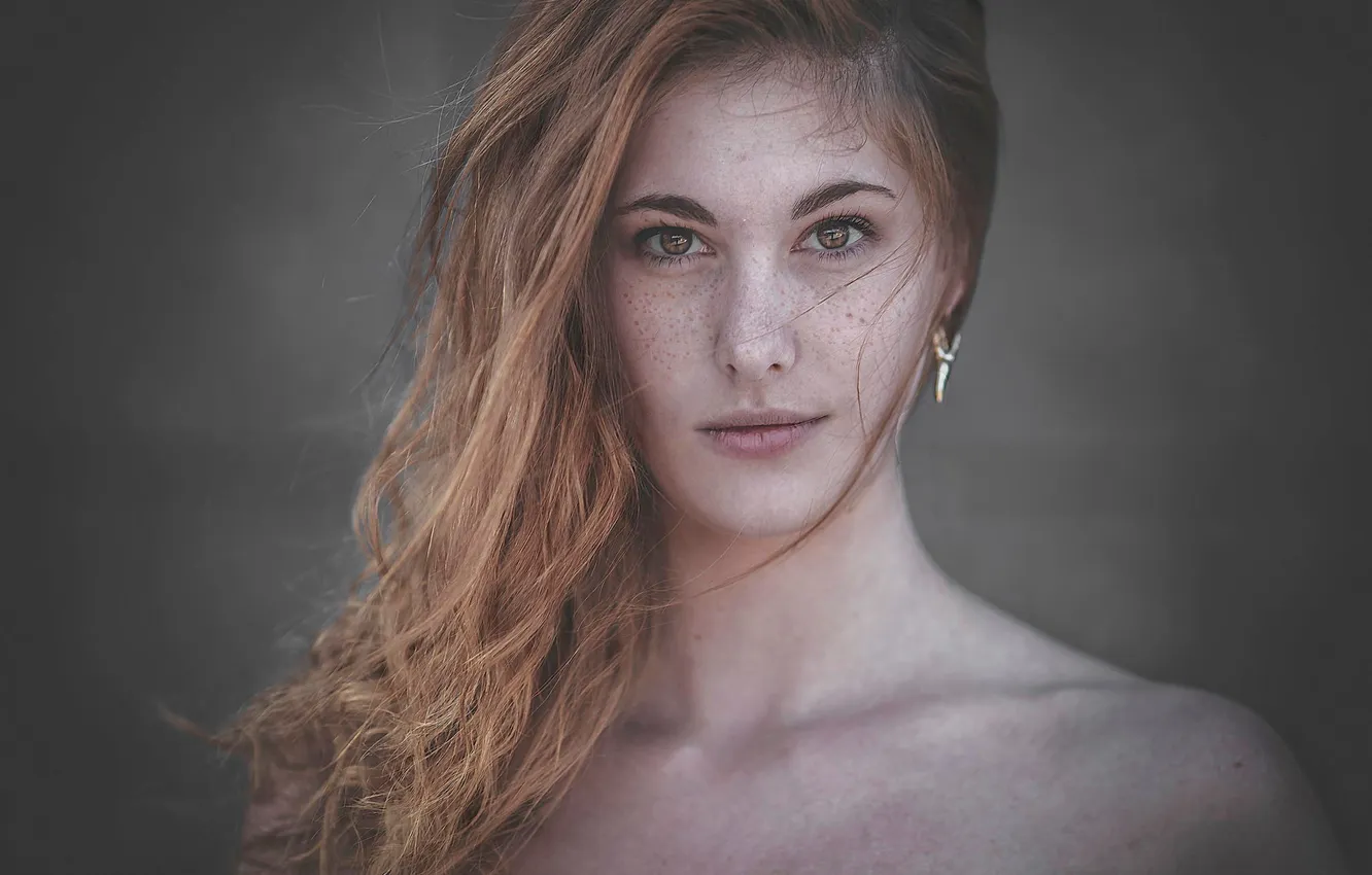 Photo wallpaper portrait, freckles, brown-eyed