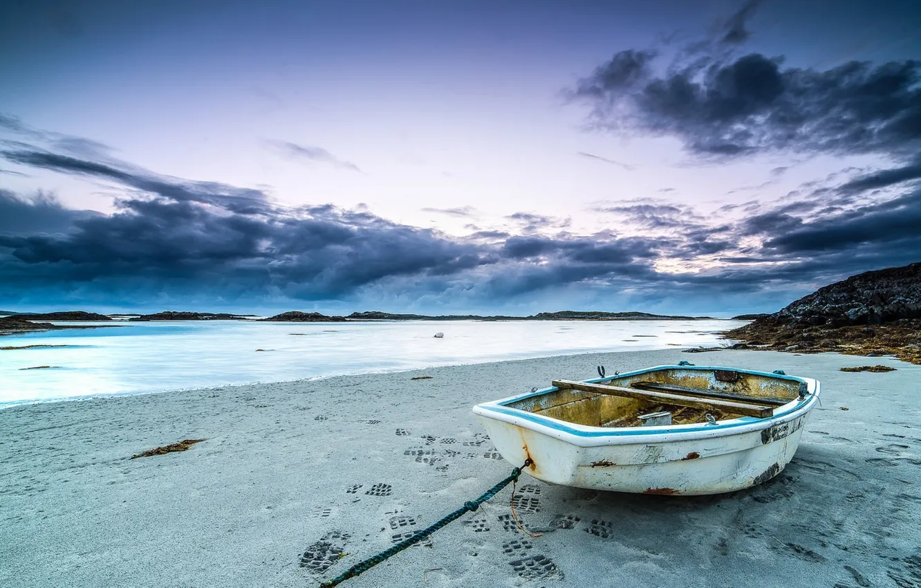 Photo wallpaper sea, beach, landscape, boat