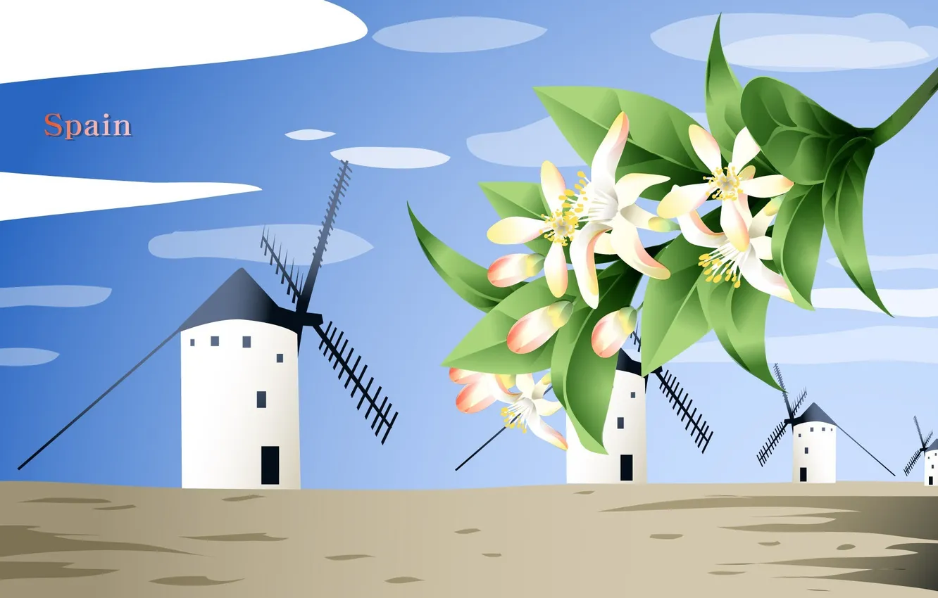 Photo wallpaper flowers, mill, Spain, journey, tourism, country, Spain, the state