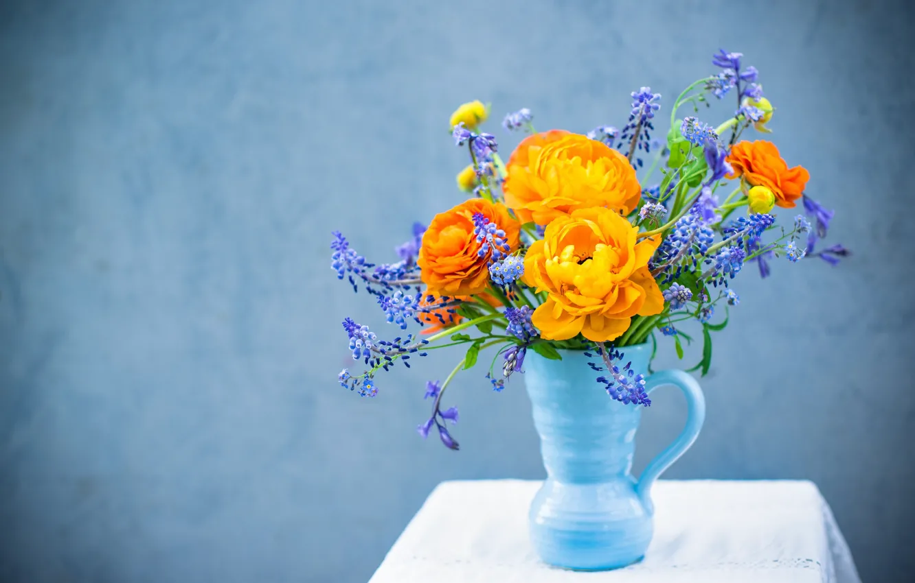 Photo wallpaper flowers, bouquet, vase, different