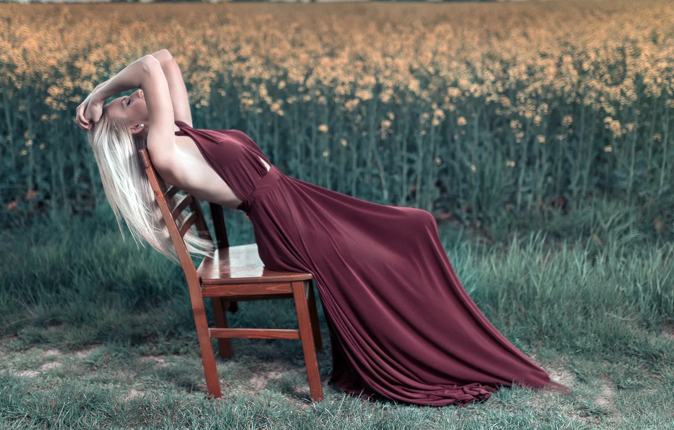 Photo wallpaper girl, nature, chair