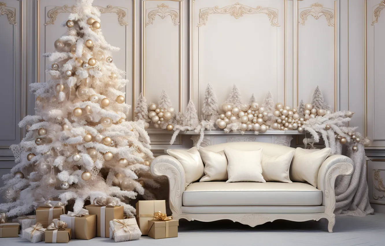 Photo wallpaper room, tree, new year, interior, Christmas, Christmas, view, tree