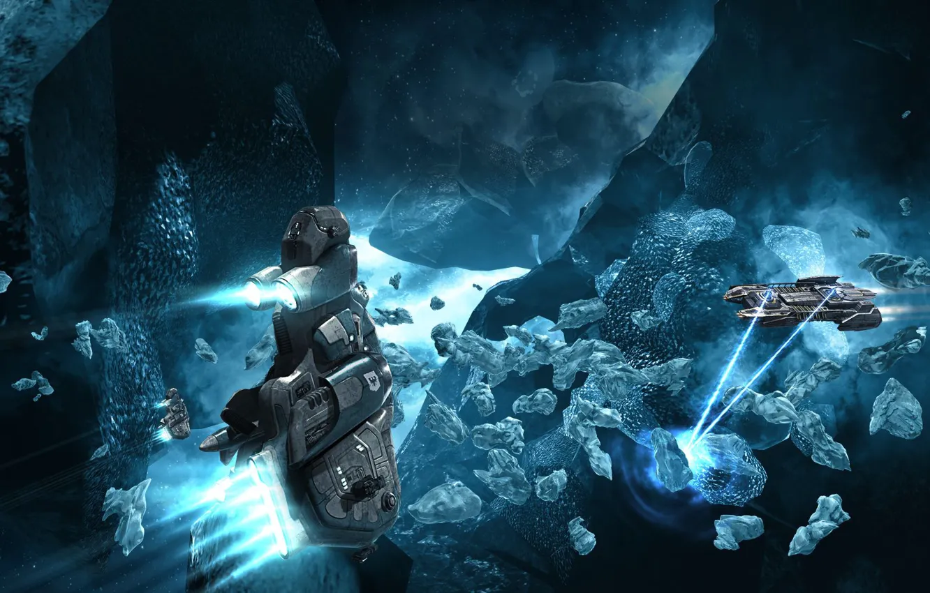 Photo wallpaper nebula, asteroids, Space, space, battle, spaceship, eve online, battle