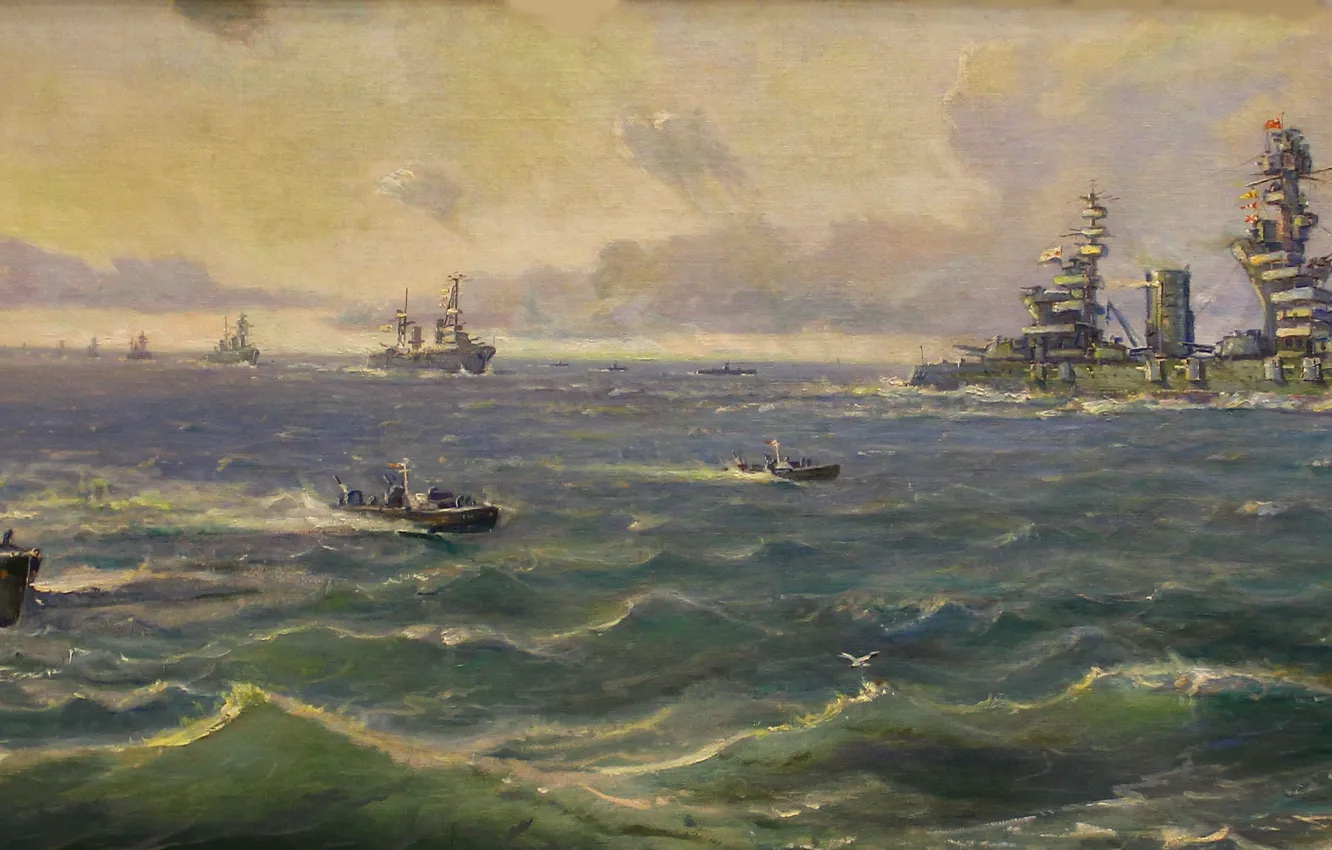 Photo wallpaper sea, wave, ship, picture, on the roads, Mikhail Sorokin, Mikhail Sorokin