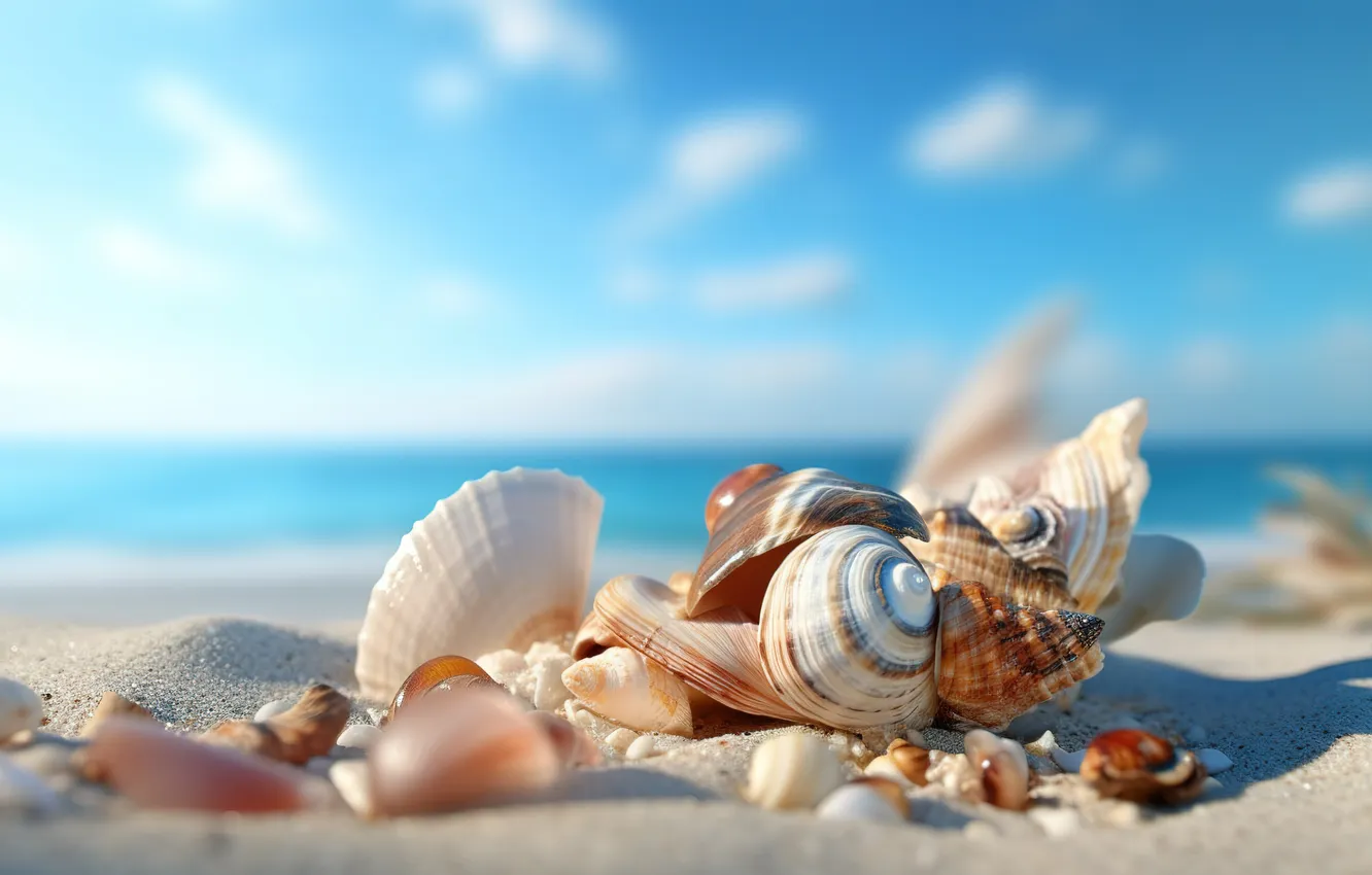Photo wallpaper sand, sea, beach, summer, the sky, shore, shell, summer