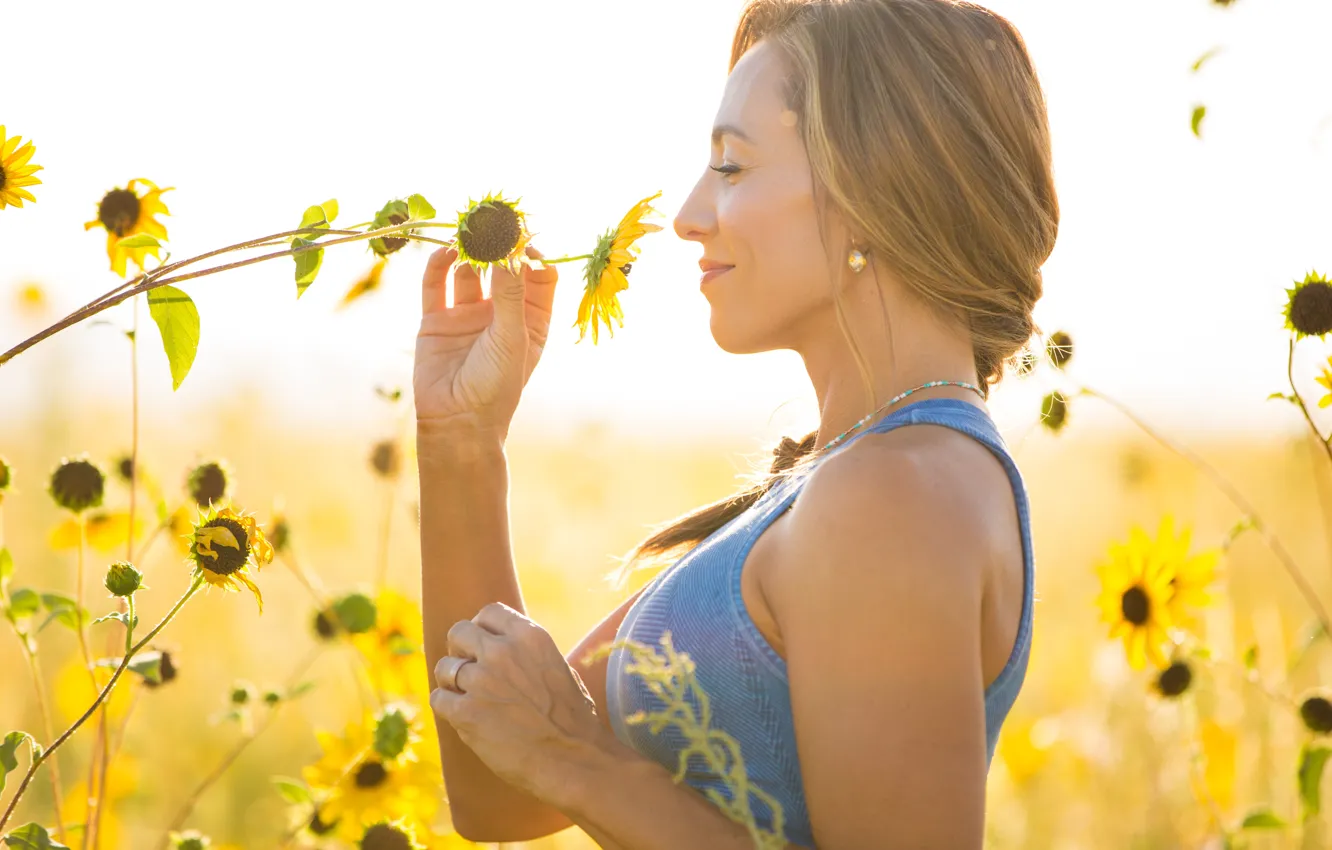 Photo wallpaper flower, sun, pretty, blonde