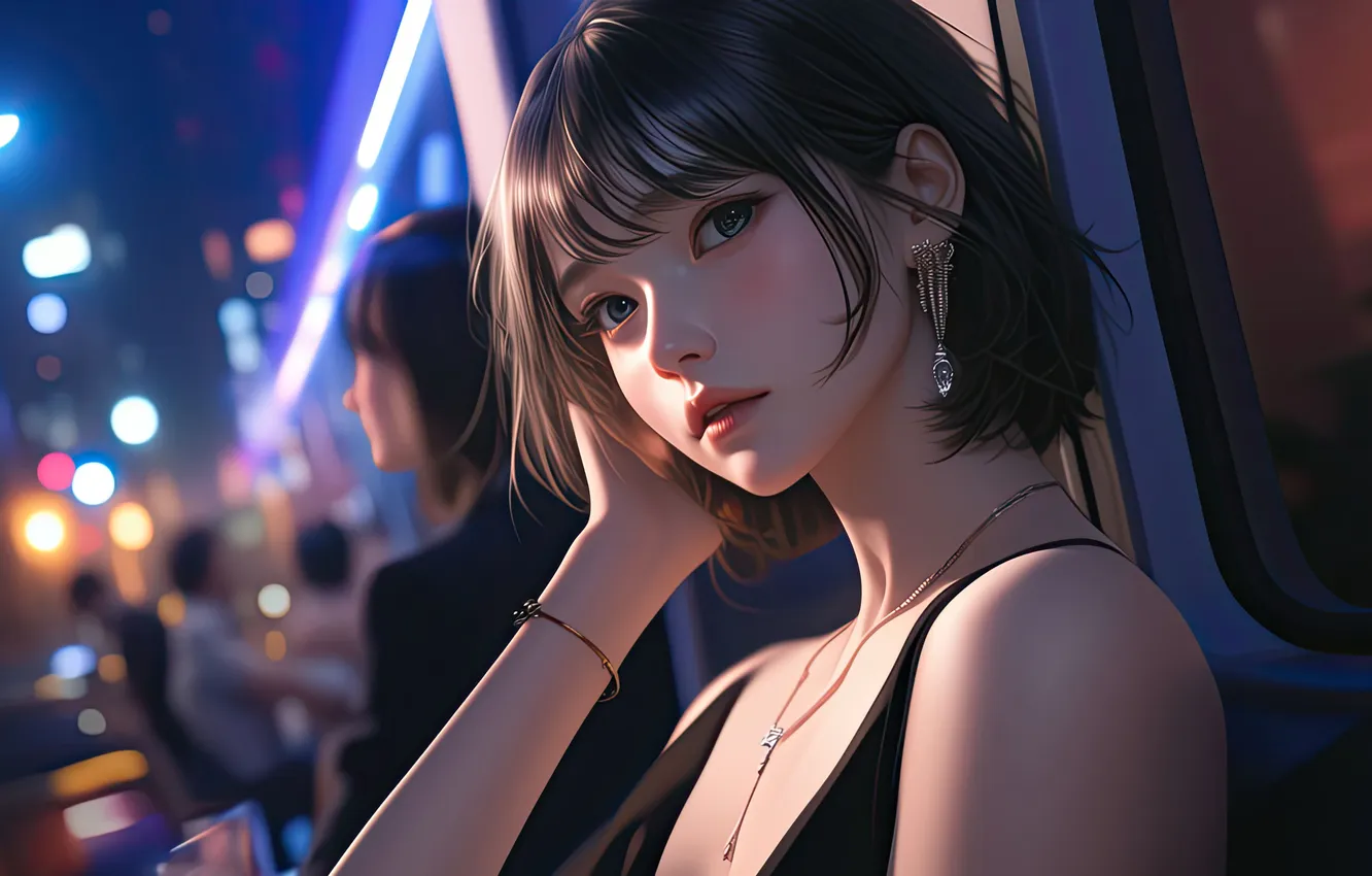 Photo wallpaper girl, look, asian, AI Art