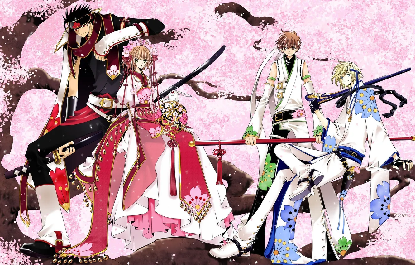 Photo wallpaper girl, trees, sword, anime, Sakura, guy, chronicle of the wings, Tsubasa Chronicle