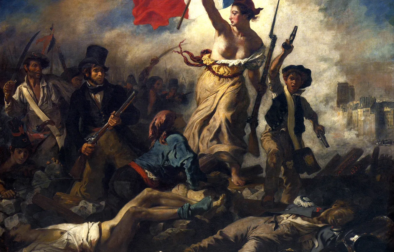 Photo wallpaper the sky, freedom, people, picture, revolution, Eugène Delacroix, Liberty leading the People