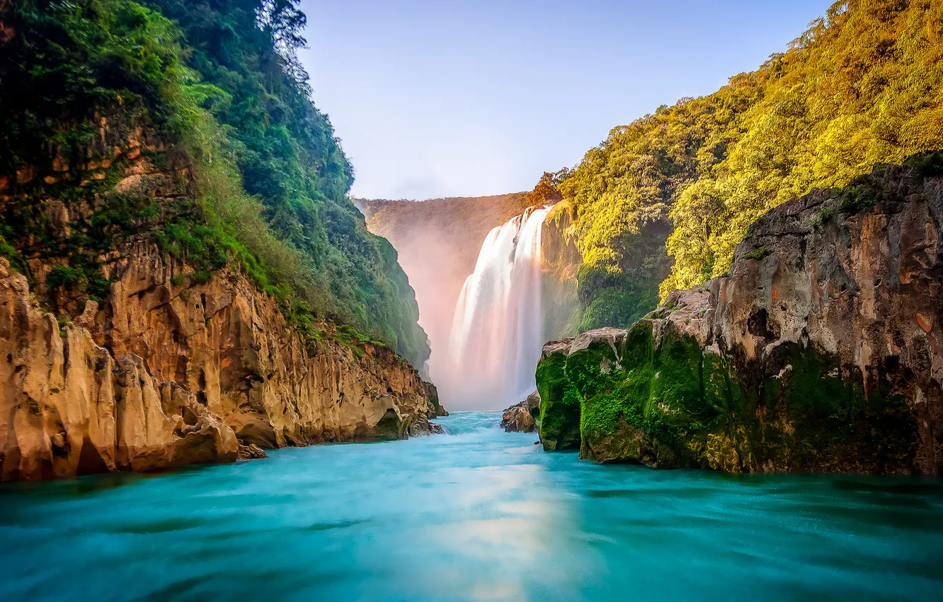 Photo wallpaper the sky, mountains, nature, river, rocks, for, waterfall