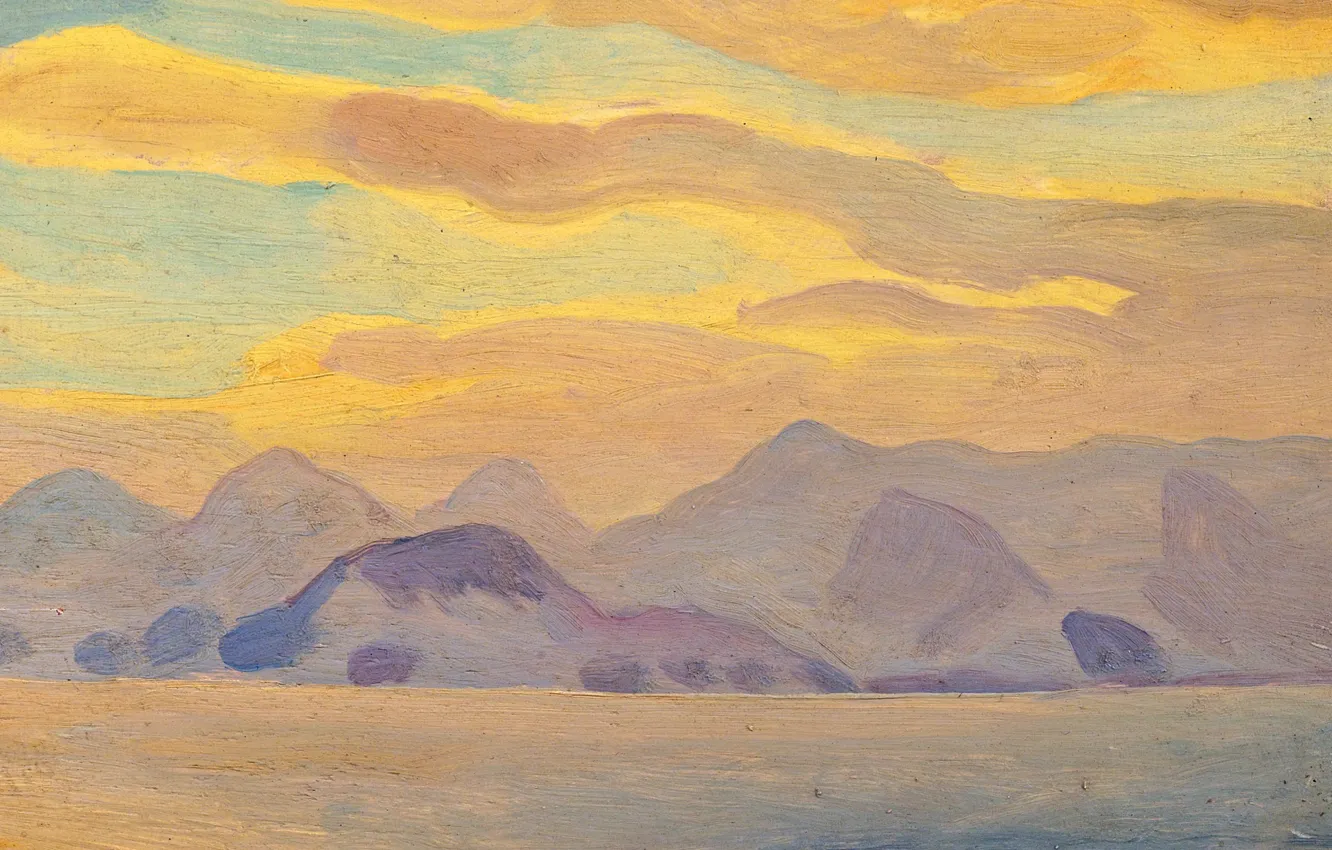 Photo wallpaper clouds, landscape, mountains, picture, Rockwell Kent, Rockwell Kent, Alaska Impression