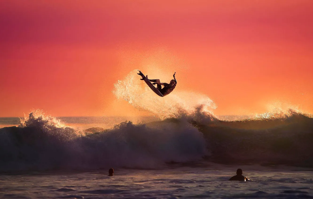 Photo wallpaper wave, the ocean, jump, Board, surfer, surfing, the trick