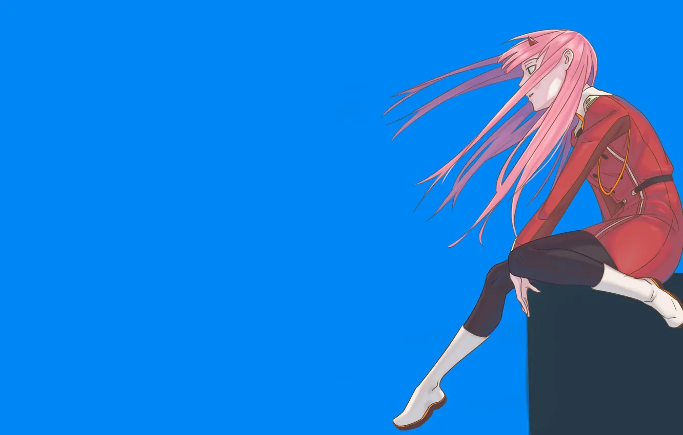 Photo wallpaper girl, the wind, sitting, blue background, 002, Darling In The Frankxx, Cute in France, Zero …