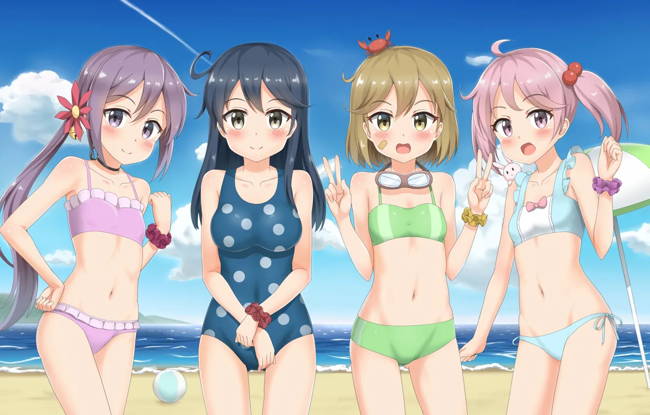 Photo wallpaper girl, beach, long hair, sea, anime, beautiful, pretty, redhead