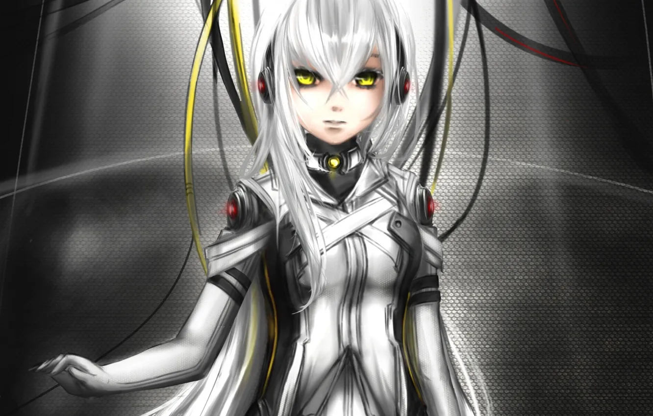 Photo wallpaper eyes, girl, wire, anime, art, costume, closedbox
