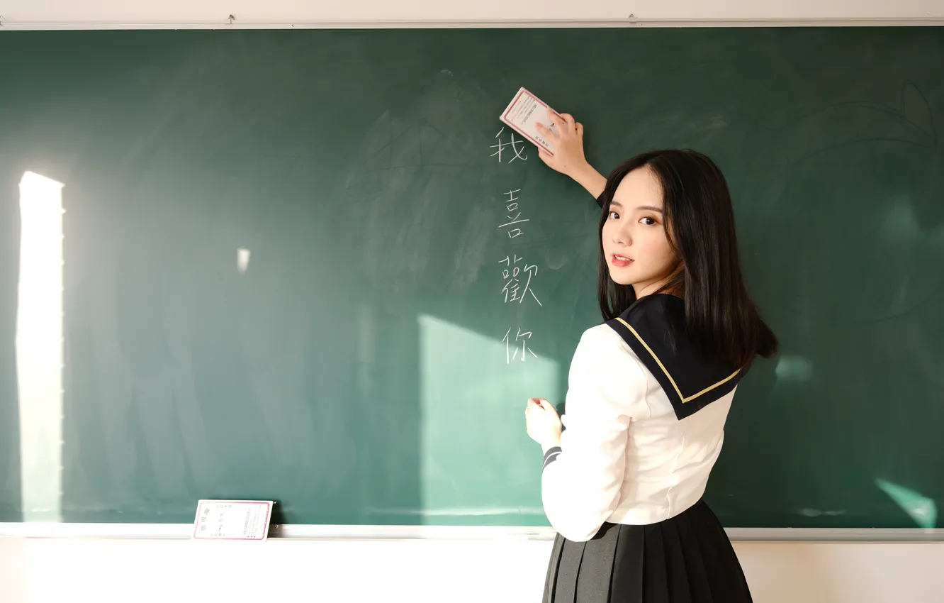 Photo wallpaper classroom, high school girl, high school girl uniform